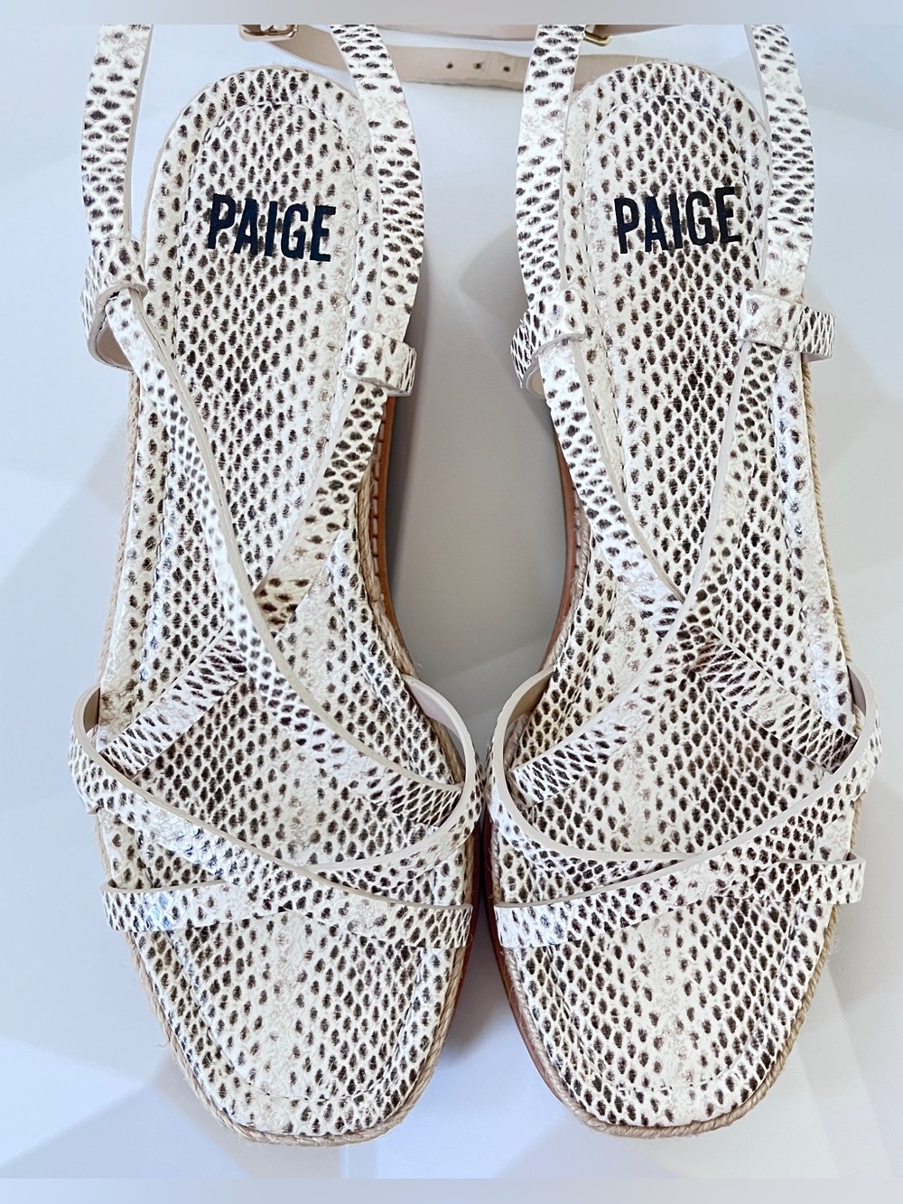 PAIGE Julian Wedge Natural Multi Leather Snake Printed 
Gladiator-Inspired Style